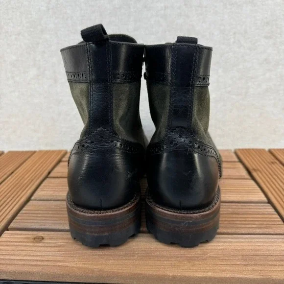 Frye George Adirondack Mens 8.5 Suede Leather Wingtip Lace Up Boots Olive Black - Picture 8 of 16